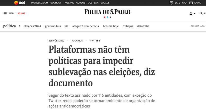 Print de matéria publicada no jornal Folha de S.Paulo