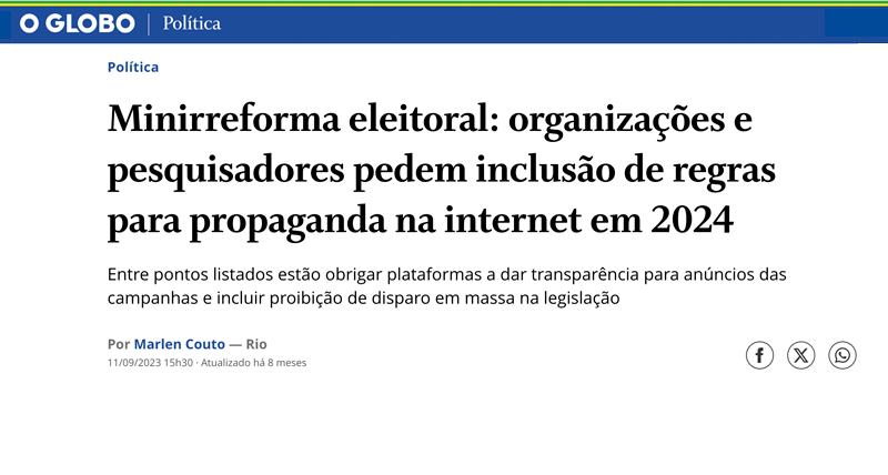 Print de matéria publicada no site do jornal O Globo