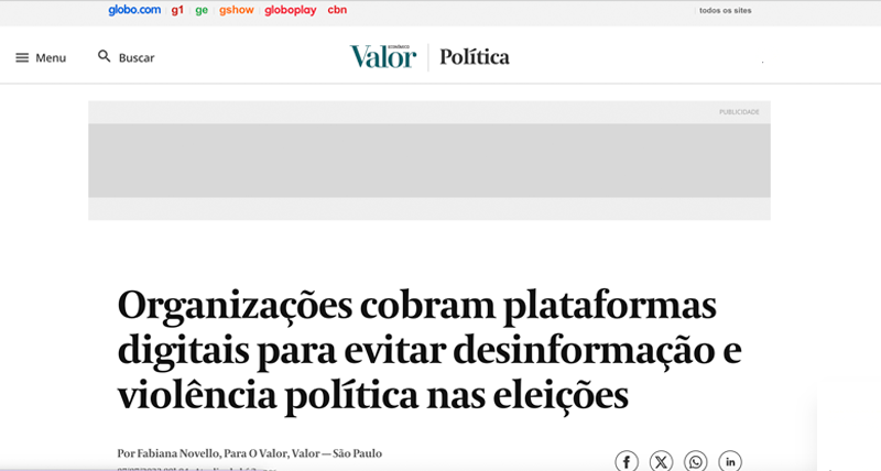 Print de matéria publicada no jornal Valor Econômico