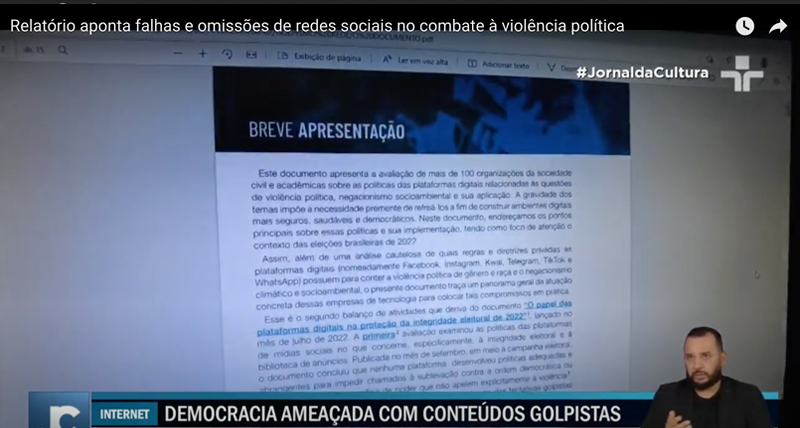 Frame da reportagem no Jornal da Cultura